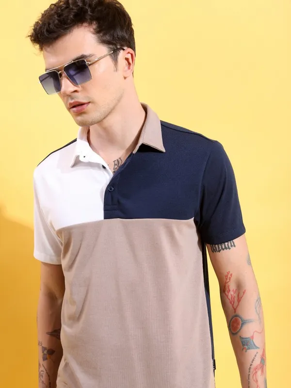 Colourblocked Polo Collar T-shirt
