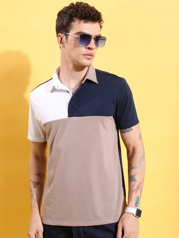 Colourblocked Polo Collar T-shirt