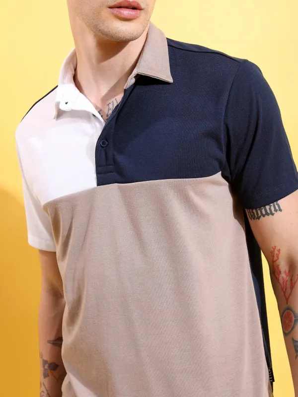 Colourblocked Polo Collar T-shirt