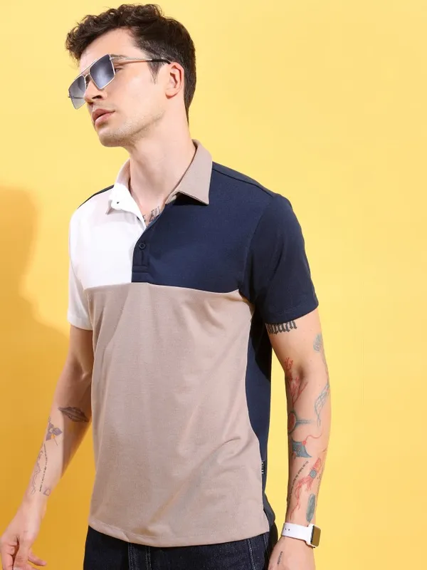 Colourblocked Polo Collar T-shirt