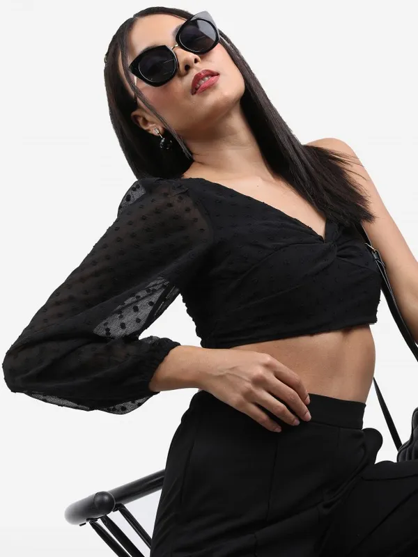  Ketch Women Black Self Design Regular Tops