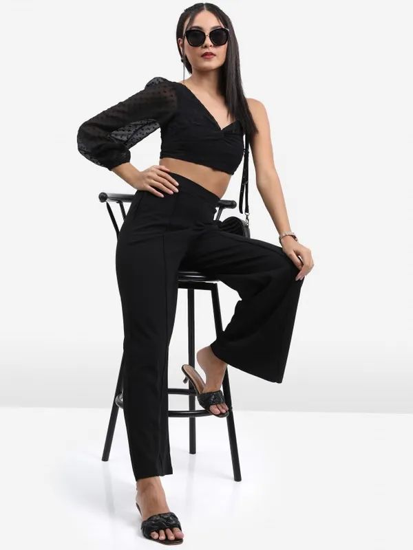  Ketch Women Black Self Design Regular Tops