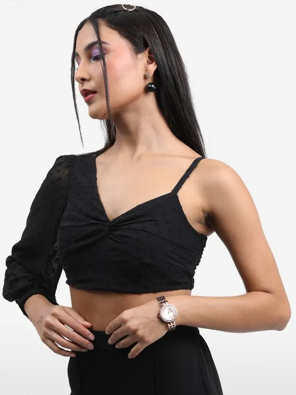  Ketch Women Black Self Design Regular Tops