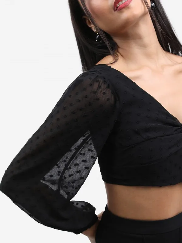  Ketch Women Black Self Design Regular Tops