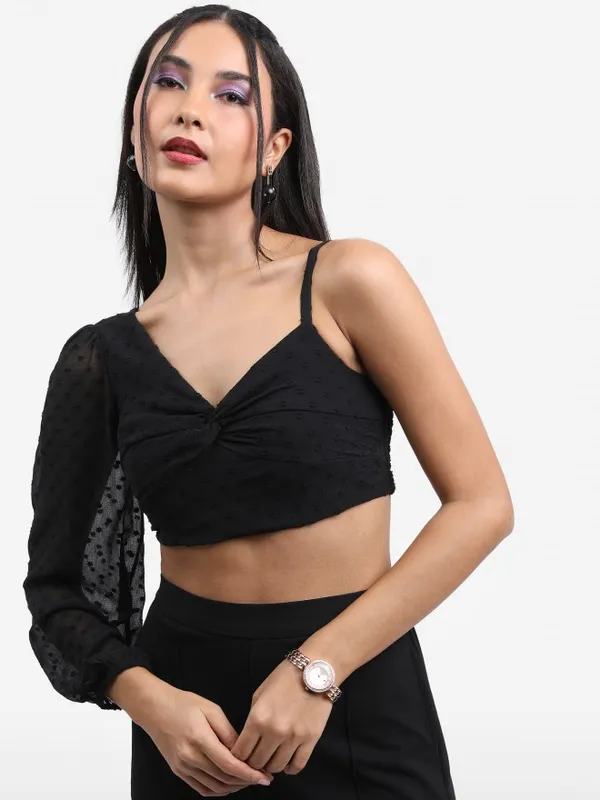  Ketch Women Black Self Design Regular Tops