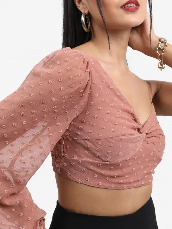  Ketch Women Pink Self Design Regular Tops