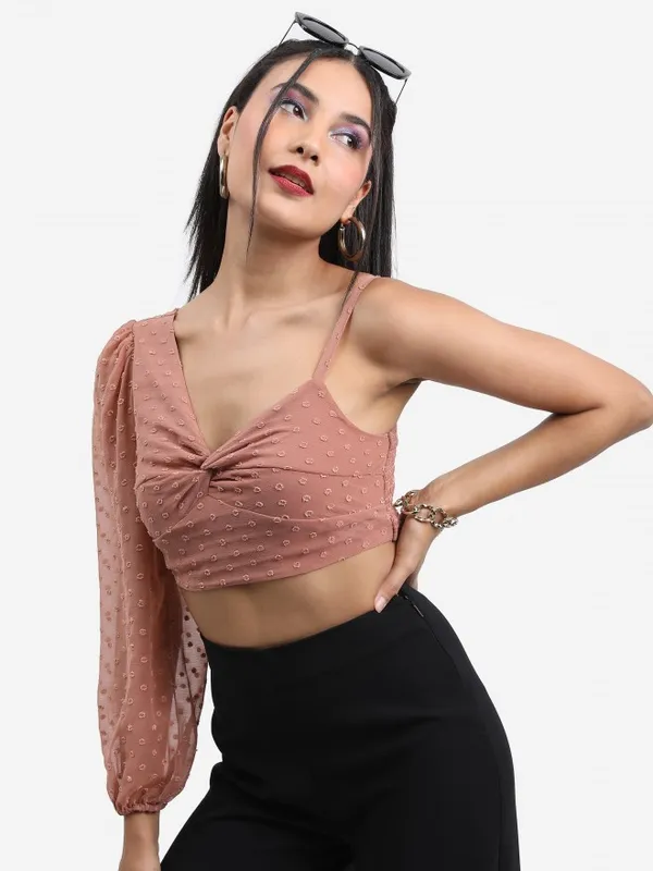  Ketch Women Pink Self Design Regular Tops