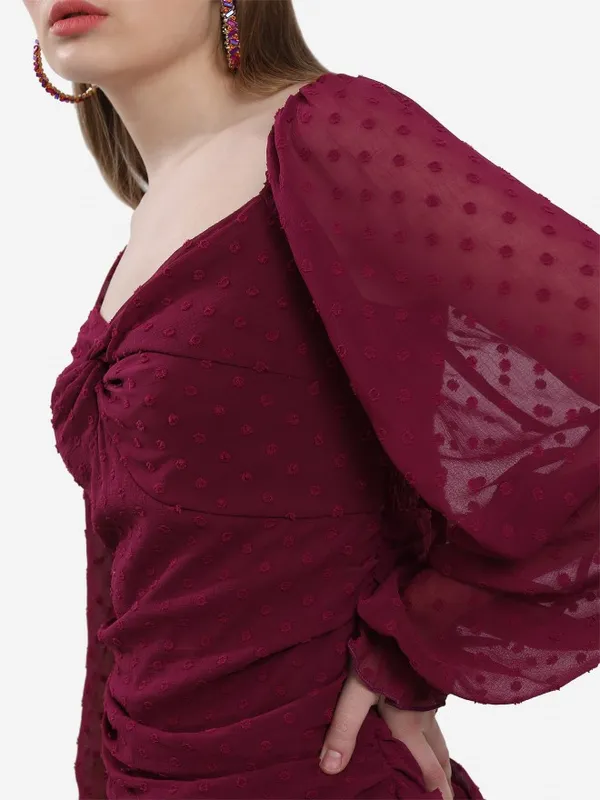 Ketch Women Burgundy Self Design Sheath Dress