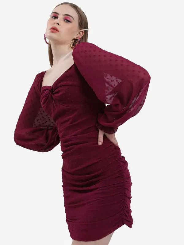 Ketch Women Burgandy Self Design Sheath Dress