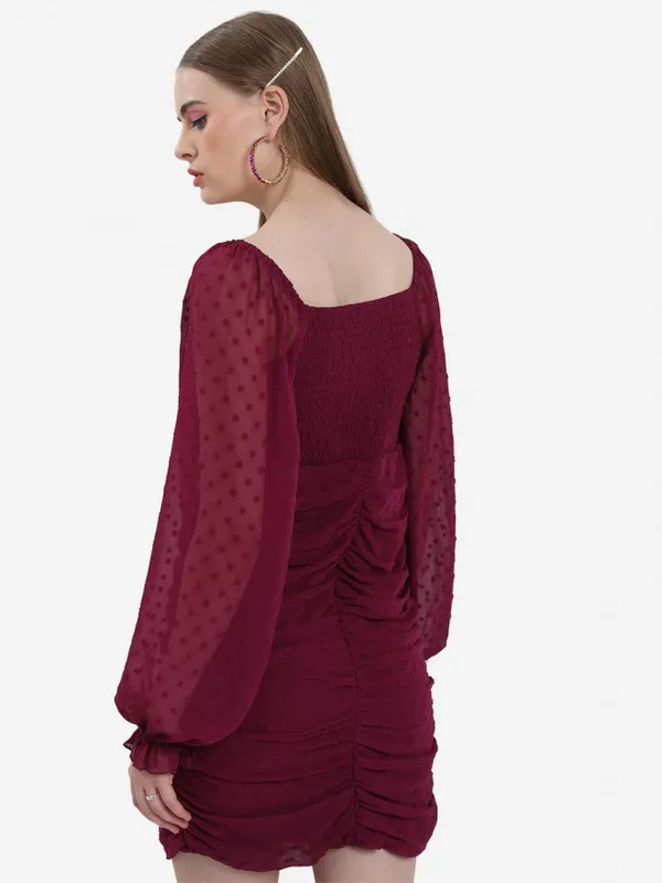 Ketch Women Burgandy Self Design Sheath Dress