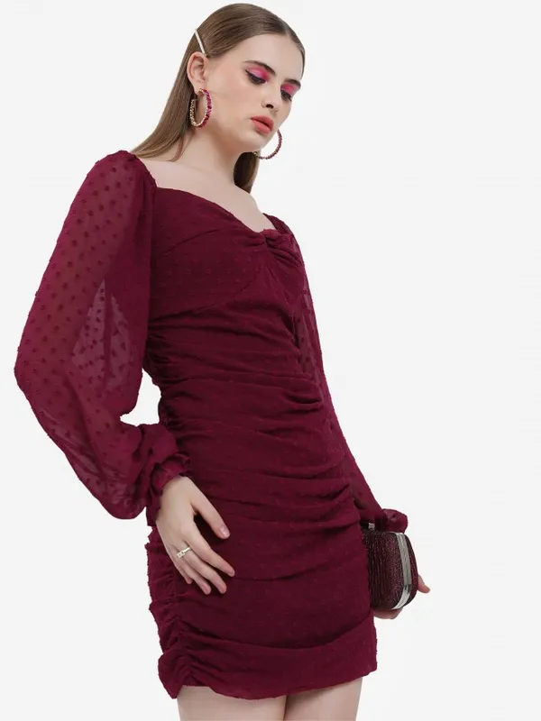 Ketch Women Burgandy Self Design Sheath Dress