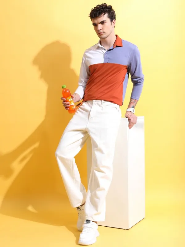 Colourblocked Polo Collar T-shirt