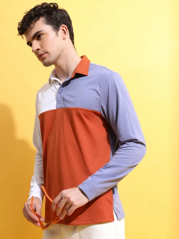 Colourblocked Polo Collar T-shirt