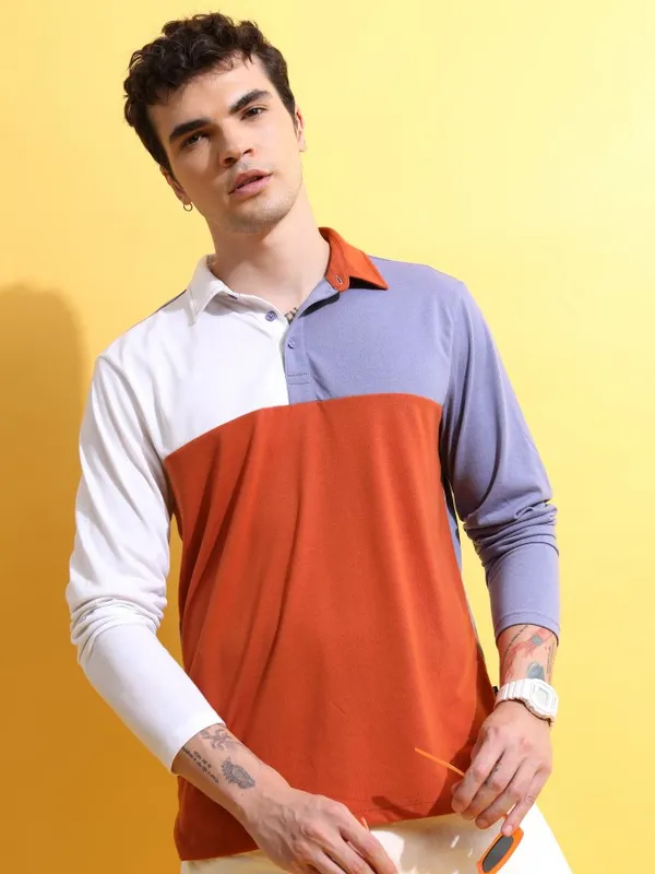 Colourblocked Polo Collar T-shirt