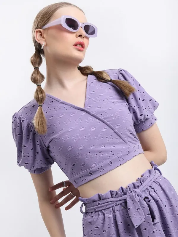  Ketch Women Lavender Self Design Wrap Tops