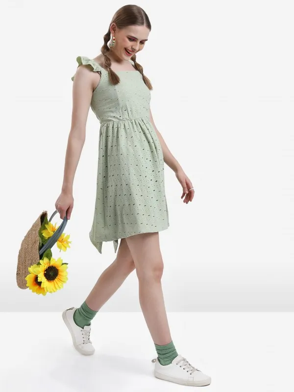  Ketch Women Olive Self Design A-Line Dresses