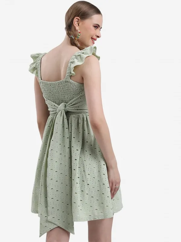  Ketch Women Olive Self Design A-Line Dresses