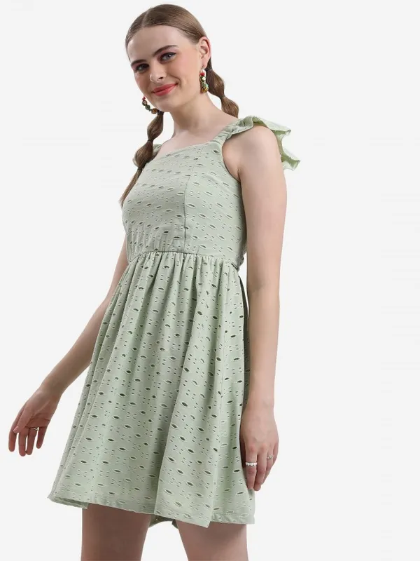  Ketch Women Olive Self Design A-Line Dresses