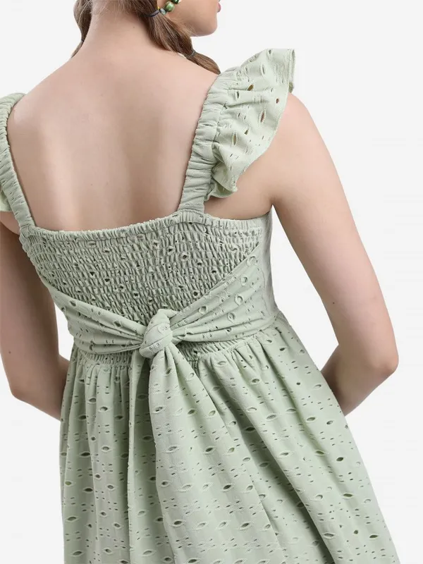 Ketch Women Olive Self Design A-Line Dresses