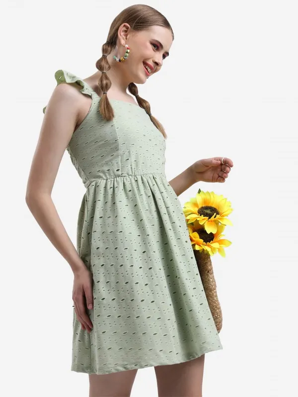  Ketch Women Olive Self Design A-Line Dresses