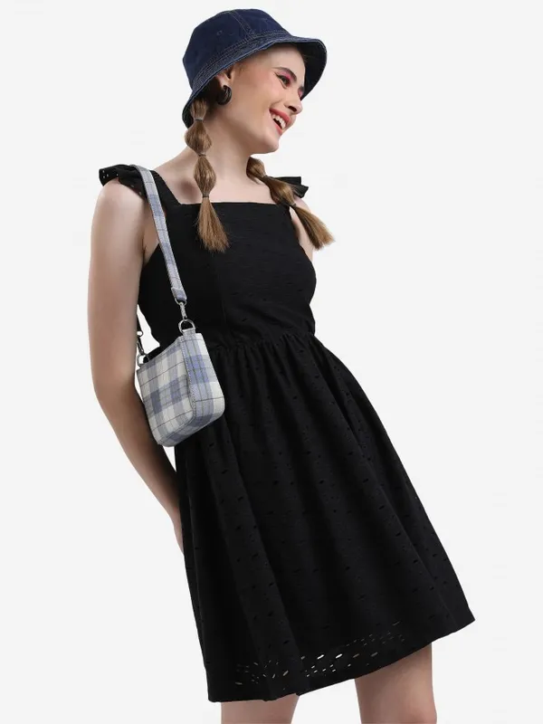  Ketch Women Black Self Design A-Line Dresses