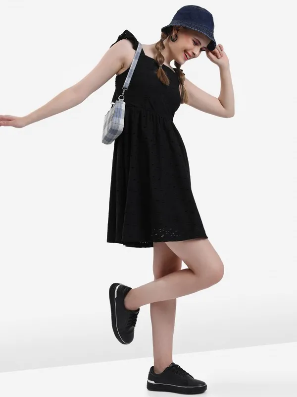  Ketch Women Black Self Design A-Line Dresses