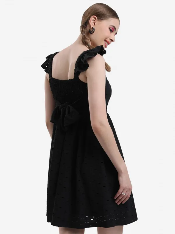 Ketch Women Black Self Design A-Line Dresses