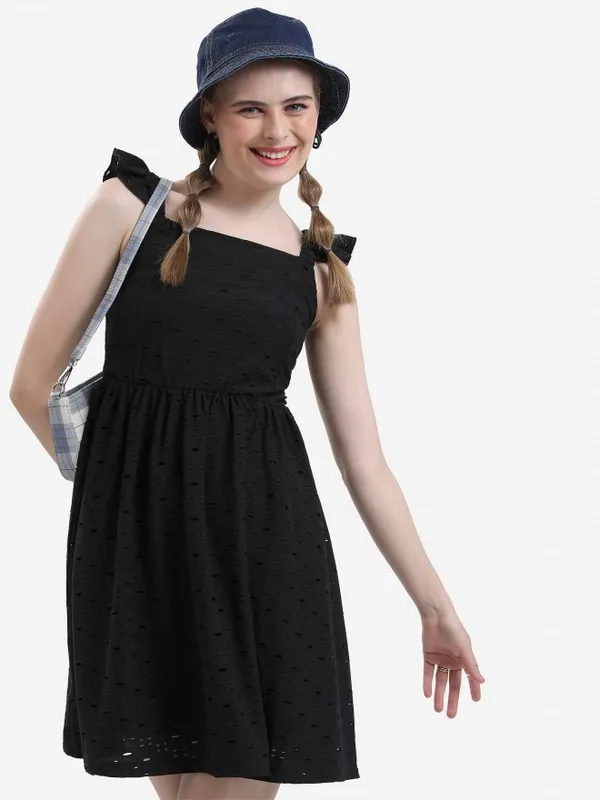  Ketch Women Black Self Design A-Line Dresses