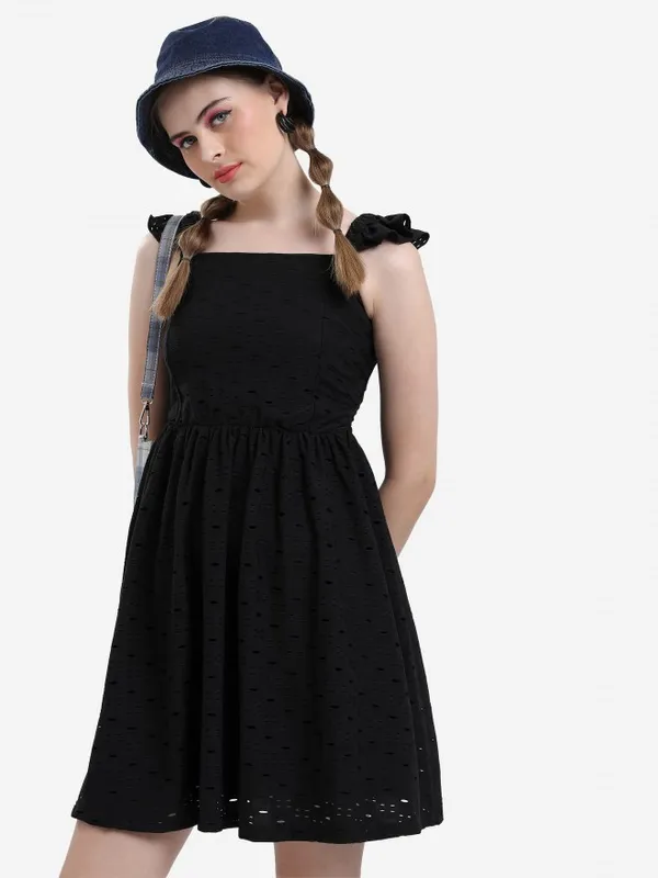  Ketch Women Black Self Design A-Line Dresses