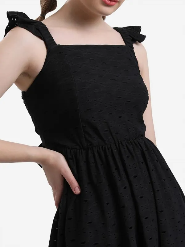  Ketch Women Black Self Design A-Line Dresses