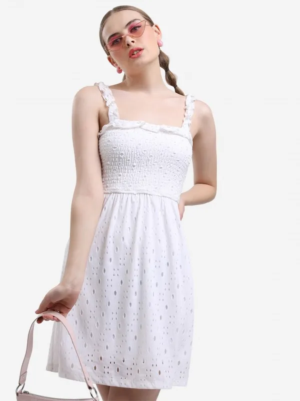  Ketch Women White Self Design Fit And Flare Dresses
