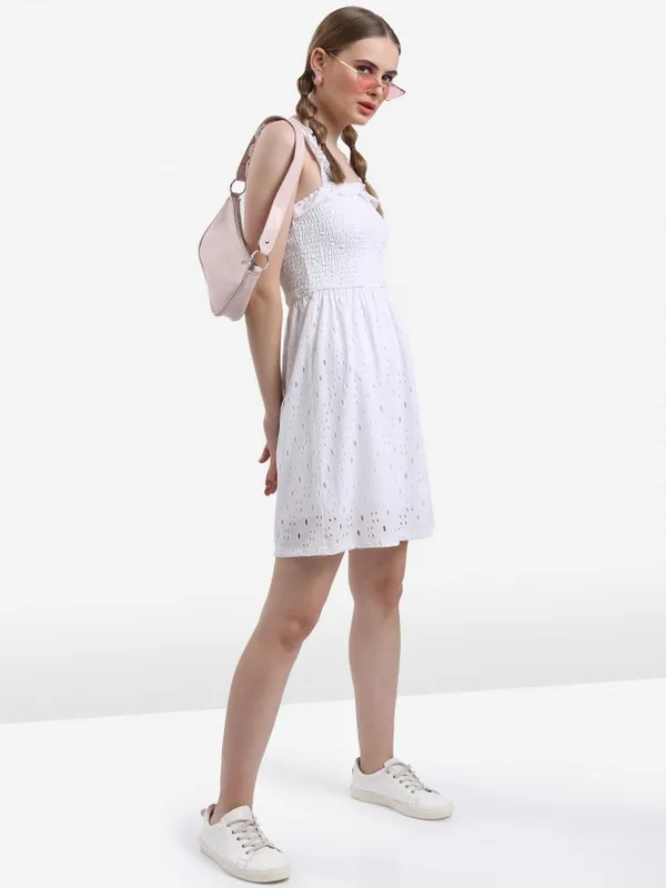  Ketch Women White Self Design Fit And Flare Dresses