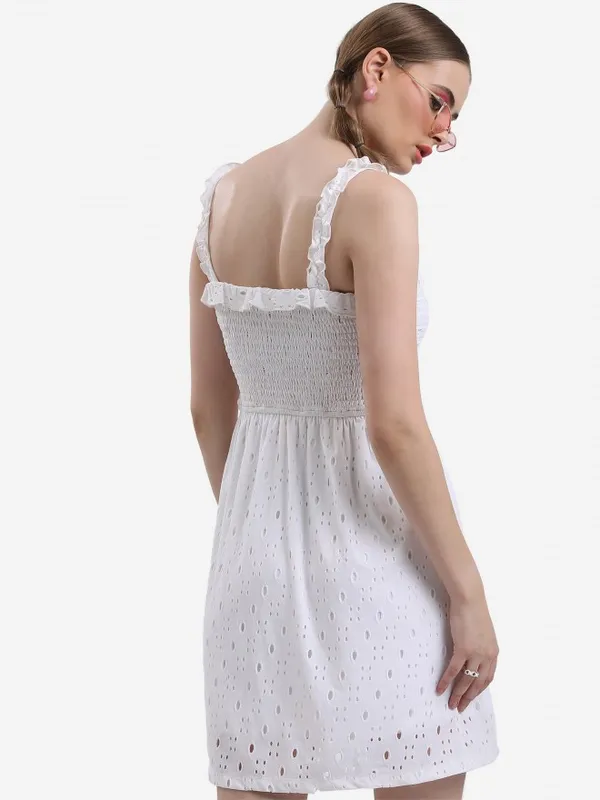  Ketch Women White Self Design Fit And Flare Dresses