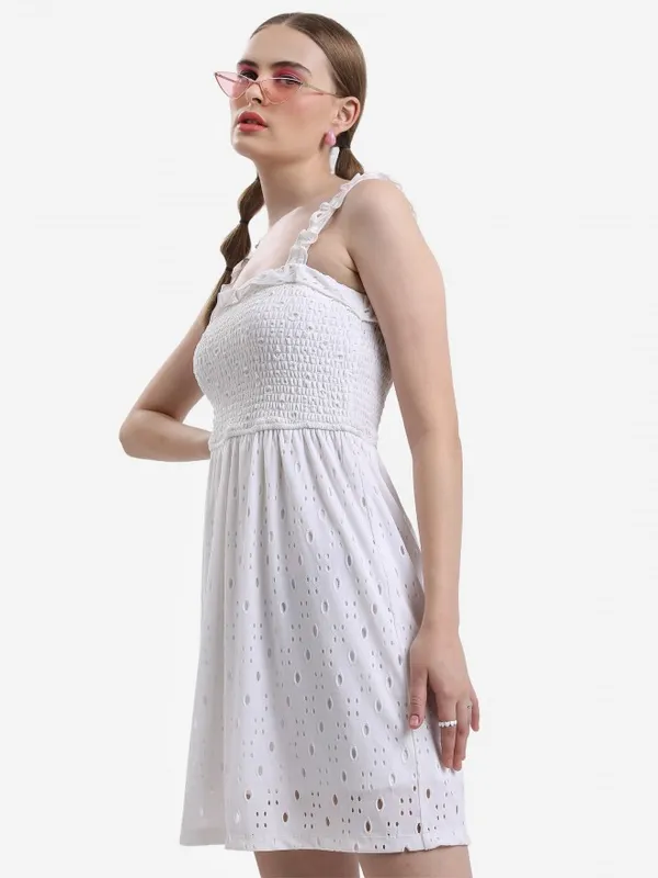  Ketch Women White Self Design Fit And Flare Dresses