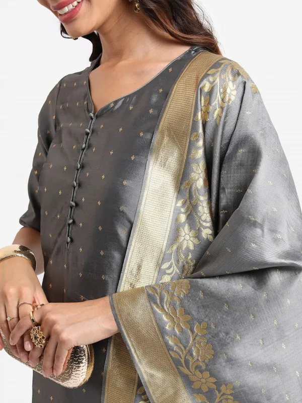  Vishudh Women Grey Self Design Kurta Sets