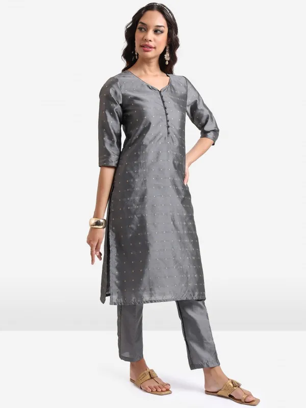  Vishudh Women Grey Self Design Kurta Sets