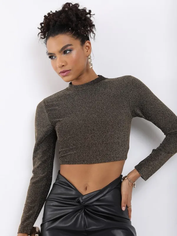  Tokyo Talkies Women Black Self Design Fitted Tops