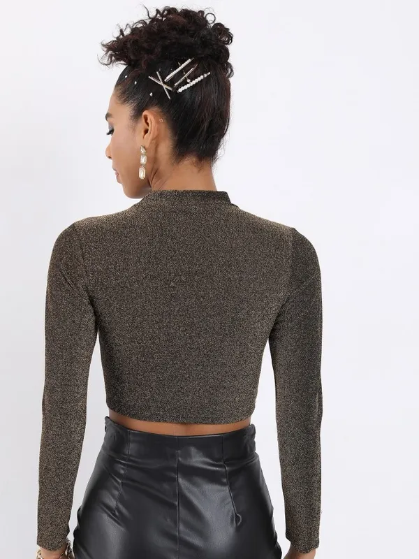  Tokyo Talkies Women Black Self Design Fitted Tops