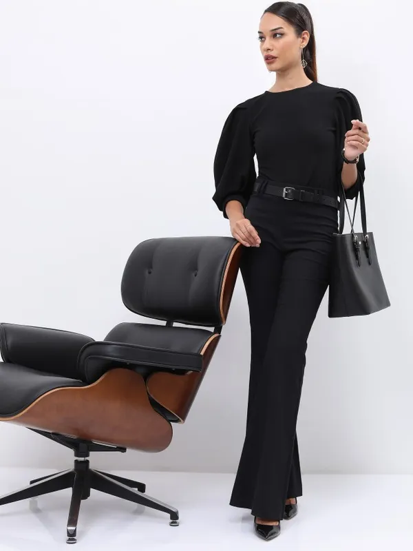  Tokyo Talkies Women Black Solid Fitted Tops