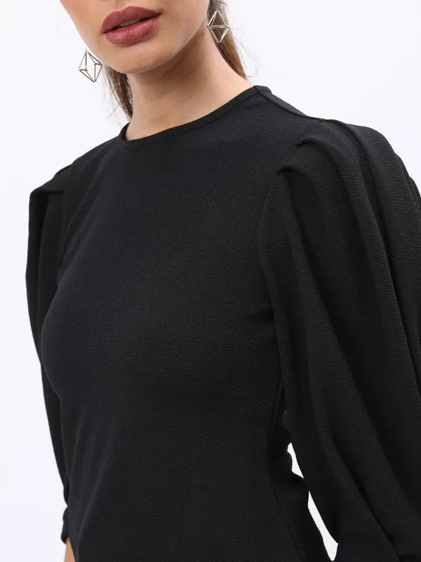  Tokyo Talkies Women Black Solid Fitted Tops