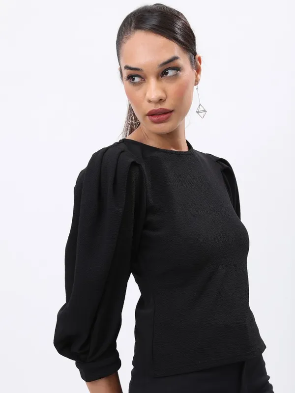  Tokyo Talkies Women Black Solid Fitted Tops