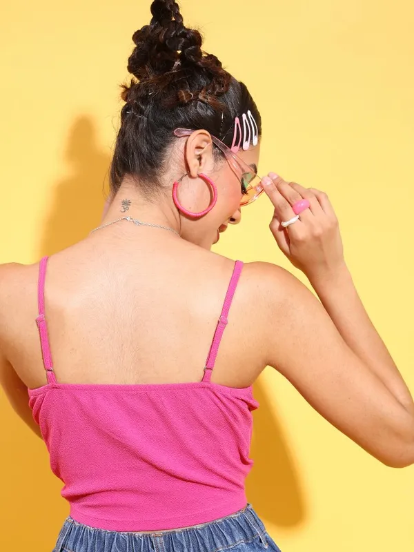  Tokyo Talkies Women Pink Solid Fitted Tops