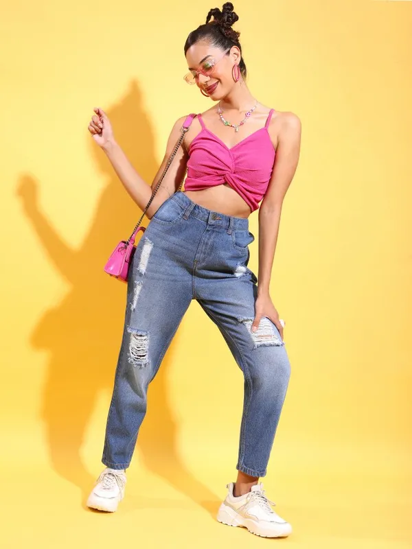  Tokyo Talkies Women Pink Solid Fitted Tops