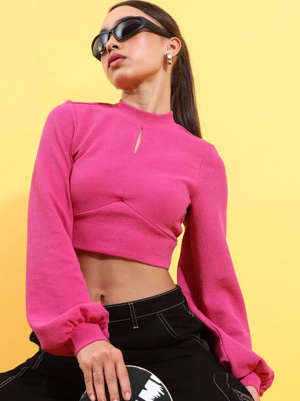 Tokyo Talkies Women Pink Solid Regular Top