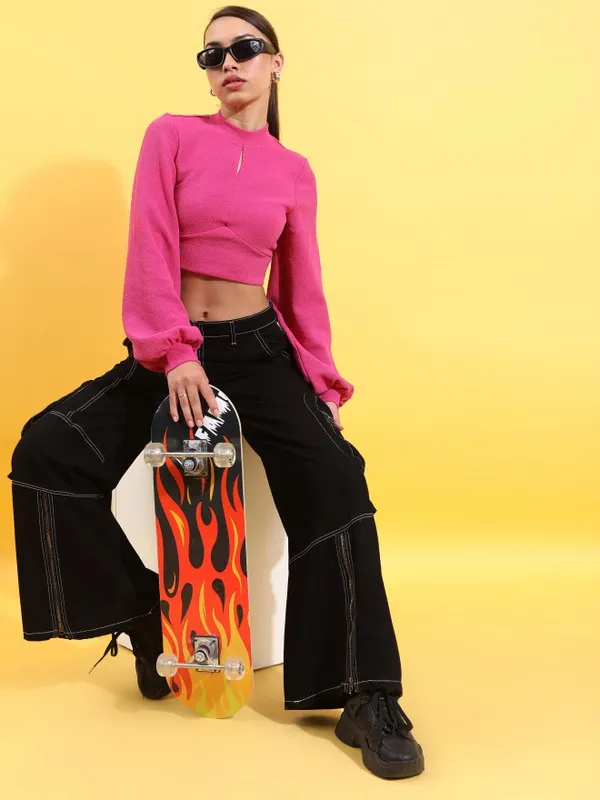 Tokyo Talkies Women Pink Solid Regular Top