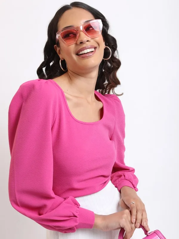 Tokyo Talkies Women Pink Solid Regular Top