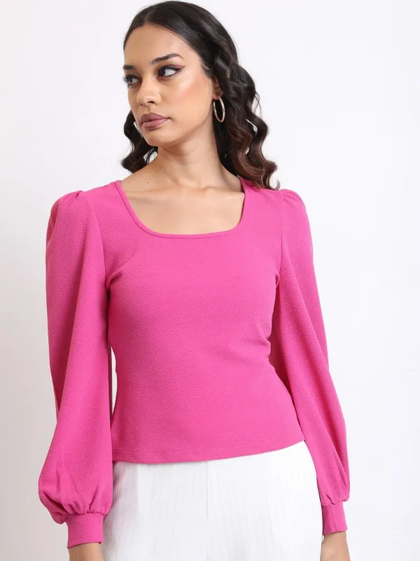 Tokyo Talkies Women Pink Solid Regular Top