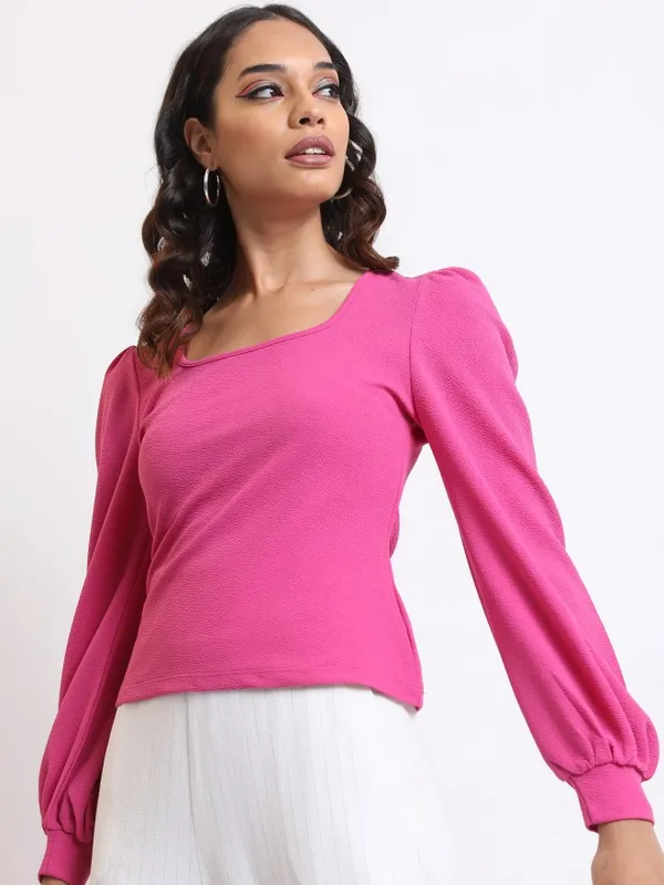 Tokyo Talkies Women Pink Solid Regular Top