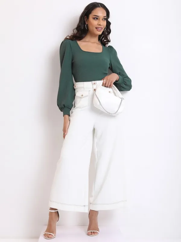  Tokyo Talkies Women Green Solid Regular Tops