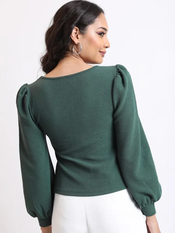  Tokyo Talkies Women Green Solid Regular Tops